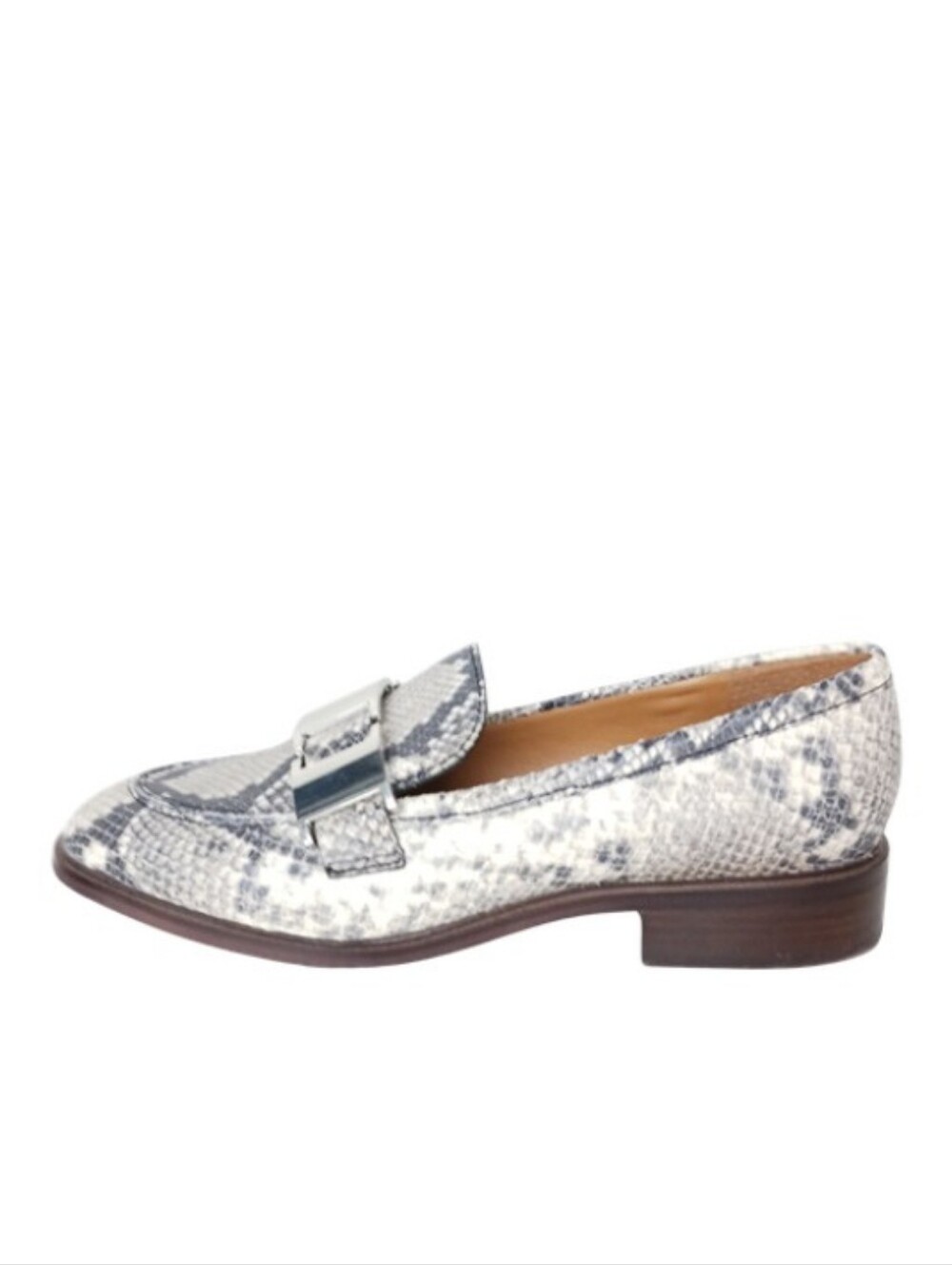 Sarto Loafers Women's 10 Grey White Snake Skin Print Leather Silver Buckle Shoes